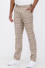 Weiv Mens Plaid Trouser Pants (Color: BROWN, size: 36)